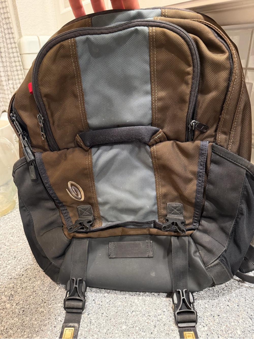 Vintage Brown And Blue/Gray Timbuk2 Laptop Padded Backpack Front Flap